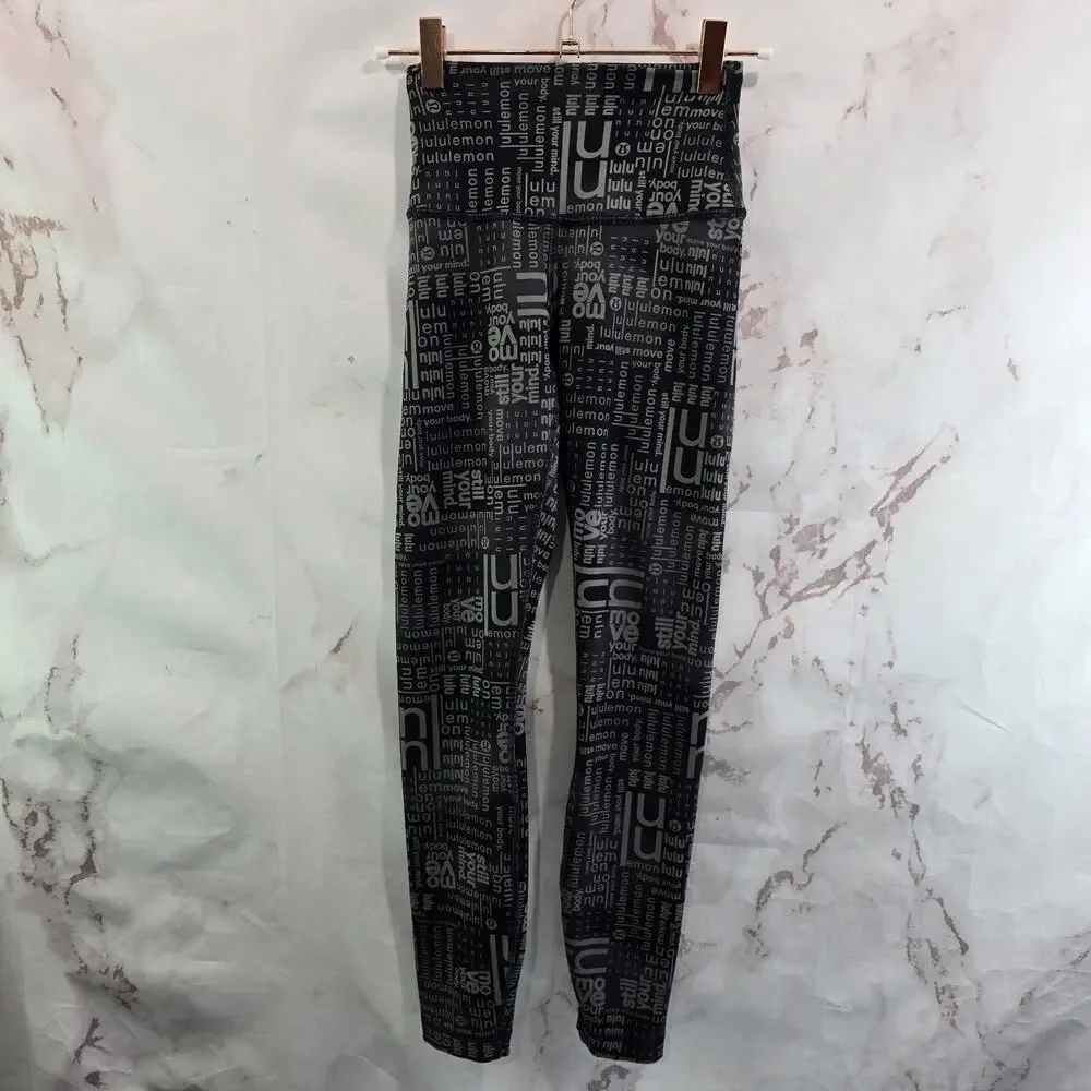 Lululemon Leggings Womens 2 Wunder Train Contour Fit High Rise Multi Spellout